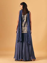 Grey chiffon georgette palazzo suit with zari embellishments for women