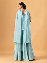 Sky blue chinon silk palazzo suit with sequin accents for women