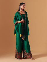 Green silk designer floral palazzo suit for women