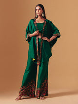Green silk designer floral palazzo suit for women