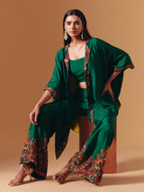 Green silk designer floral palazzo suit for women