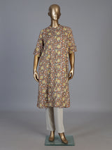 Light brown cotton silk floral printed stand collar casual elegant kurti
