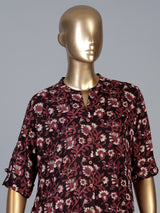 Black cotton silk floral printed casual stand collar elbow sleeve kurti