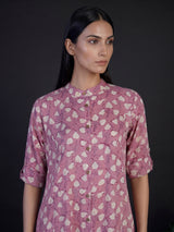 Lavender purple cotton silk floral printed stand collar casual elegant kurti