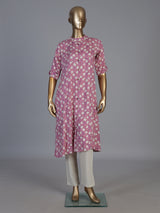 Lavender purple cotton silk floral printed stand collar casual elegant kurti
