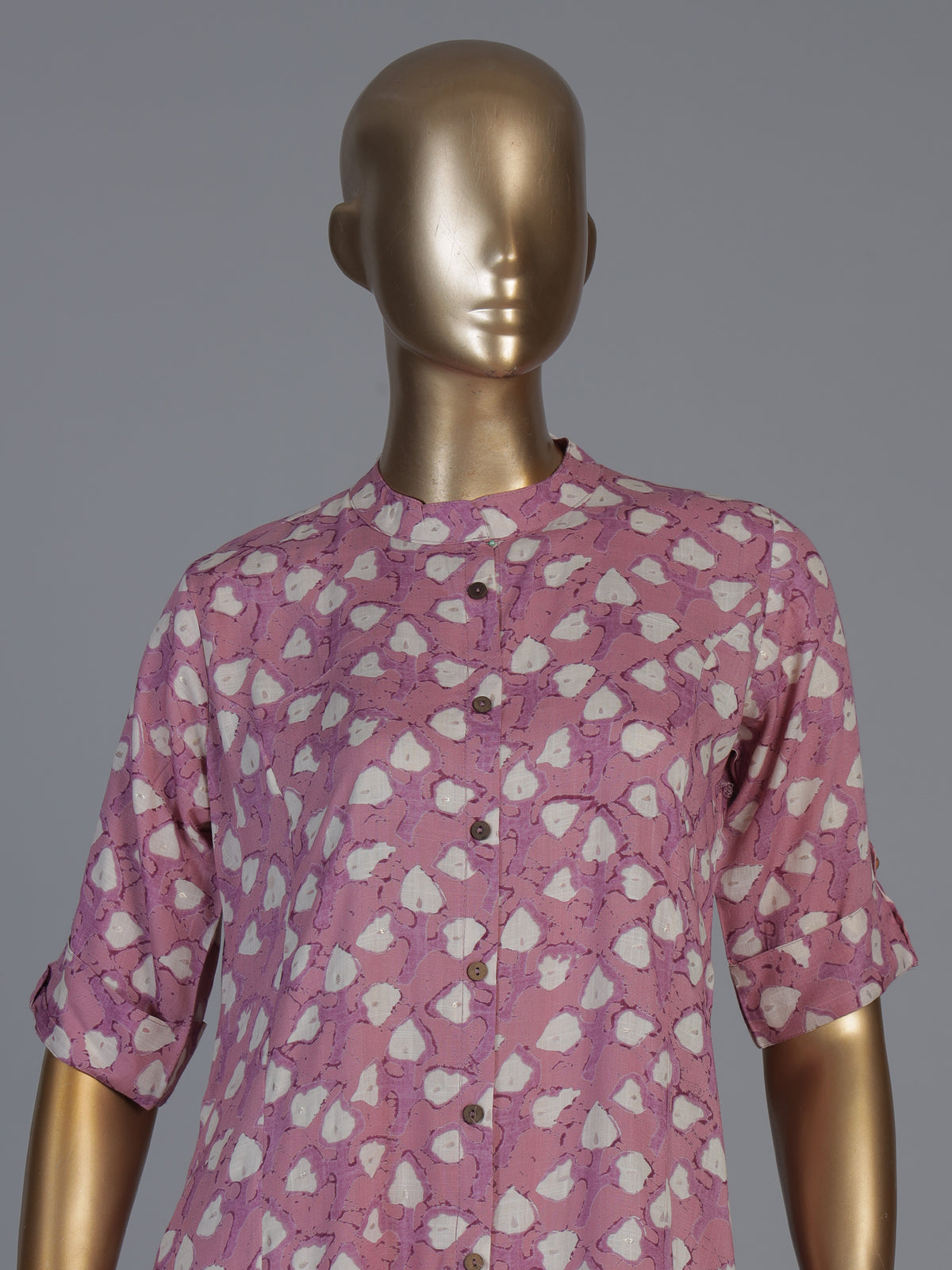 Lavender purple cotton silk floral printed stand collar casual elegant kurti