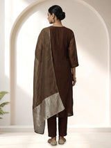 Dark brown tissue silk anarkali salwar suit with stylish dupatta pant
