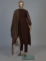 Dark brown tissue silk anarkali salwar suit with stylish dupatta pant