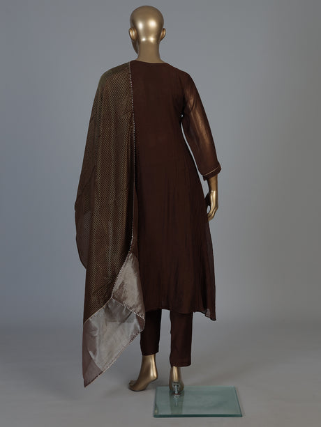 Dark brown tissue silk anarkali salwar suit with stylish dupatta pant