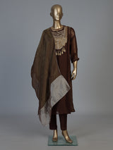 Dark brown tissue silk anarkali salwar suit with stylish dupatta pant