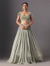 Sage green chiffon georgette designer lehenga choli for party wear