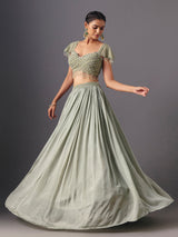 Sage green chiffon georgette designer lehenga choli for party wear