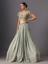 Sage green chiffon georgette designer lehenga choli for party wear