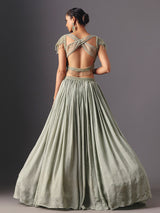 Sage green chiffon georgette designer lehenga choli for party wear
