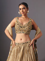 Pastel beige silk designer lehenga choli with elegant dupatta style