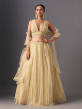 Yellow net designer lehenga choli with elegant dupatta for celebrations