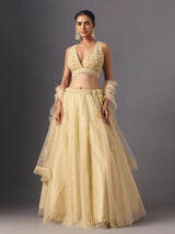 Yellow net designer lehenga choli with elegant dupatta for celebrations