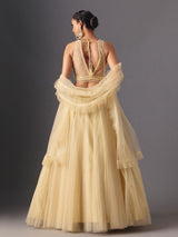 Yellow net designer lehenga choli with elegant dupatta for celebrations