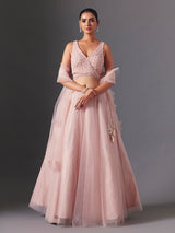 Onion pink net designer lehenga choli with elegant dupatta style