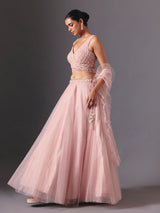 Onion pink net designer lehenga choli with elegant dupatta style