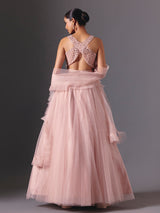 Onion pink net designer lehenga choli with elegant dupatta style