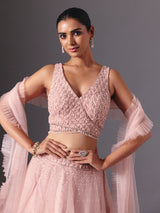 Onion pink net designer lehenga choli with elegant dupatta style