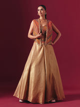 Orange and gold tissue silk jacket style designer lehenga choli