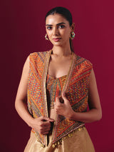 Orange and gold tissue silk jacket style designer lehenga choli