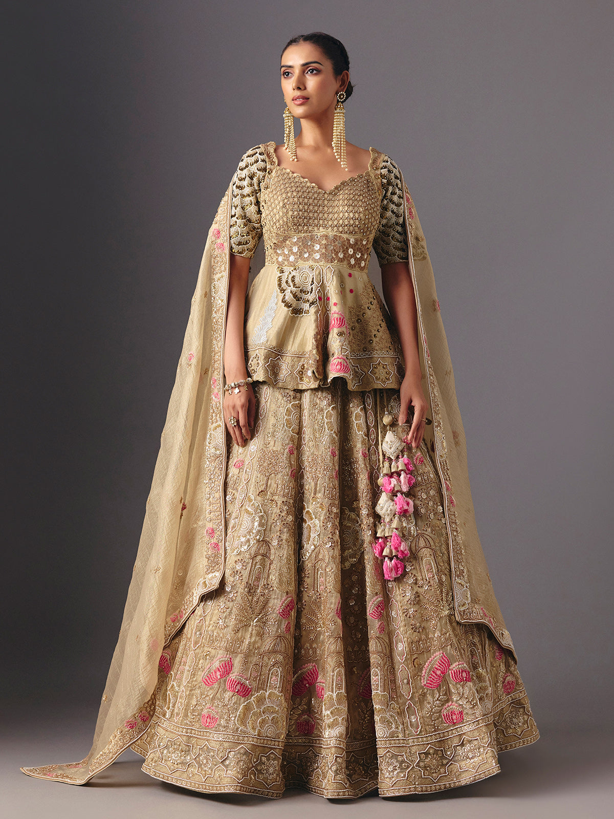 Golden tissue silk designer lehenga choli with elegant dupatta grace