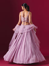 Lilac purple chiffon designer lehenga choli with ruffle dupatta style