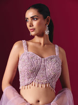 Lilac purple chiffon designer lehenga choli with ruffle dupatta style