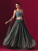 Charcoal grey chiffon georgette designer lehenga choli with elegant dupatta style
