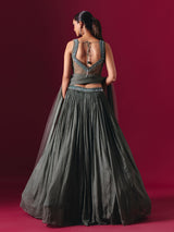 Charcoal grey chiffon georgette designer lehenga choli with elegant dupatta style