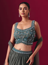 Charcoal grey chiffon georgette designer lehenga choli with elegant dupatta style