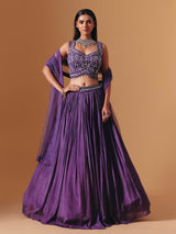 Dark purple chiffon georgette designer lehenga choli with elegant dupatta