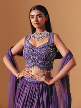 Dark purple chiffon georgette designer lehenga choli with elegant dupatta