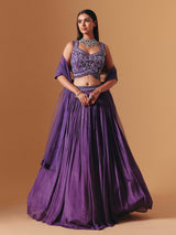 Dark purple chiffon georgette designer lehenga choli with elegant dupatta