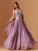 Lavender purple chiffon georgette designer lehenga choli with elegant dupatta