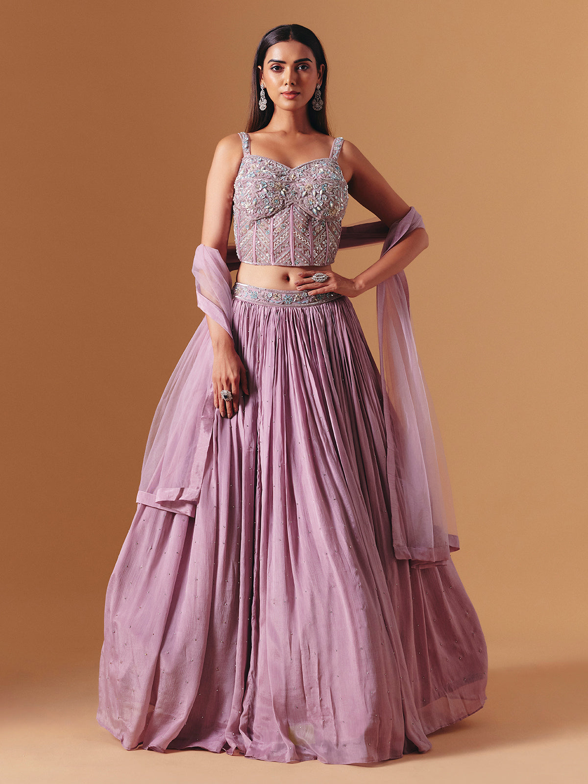 Lavender purple chiffon georgette designer lehenga choli with elegant dupatta
