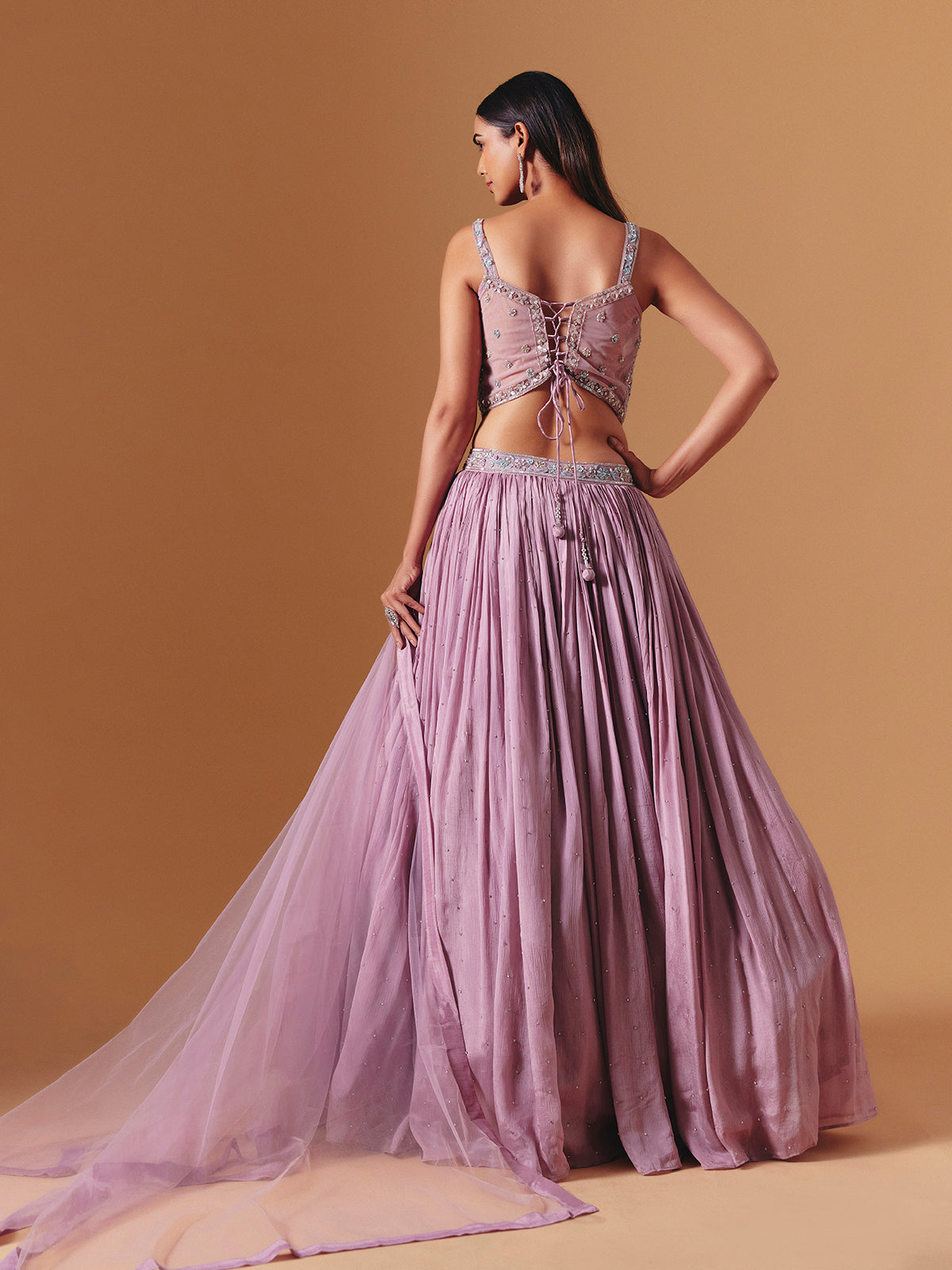 Lavender purple chiffon georgette designer lehenga choli with elegant dupatta