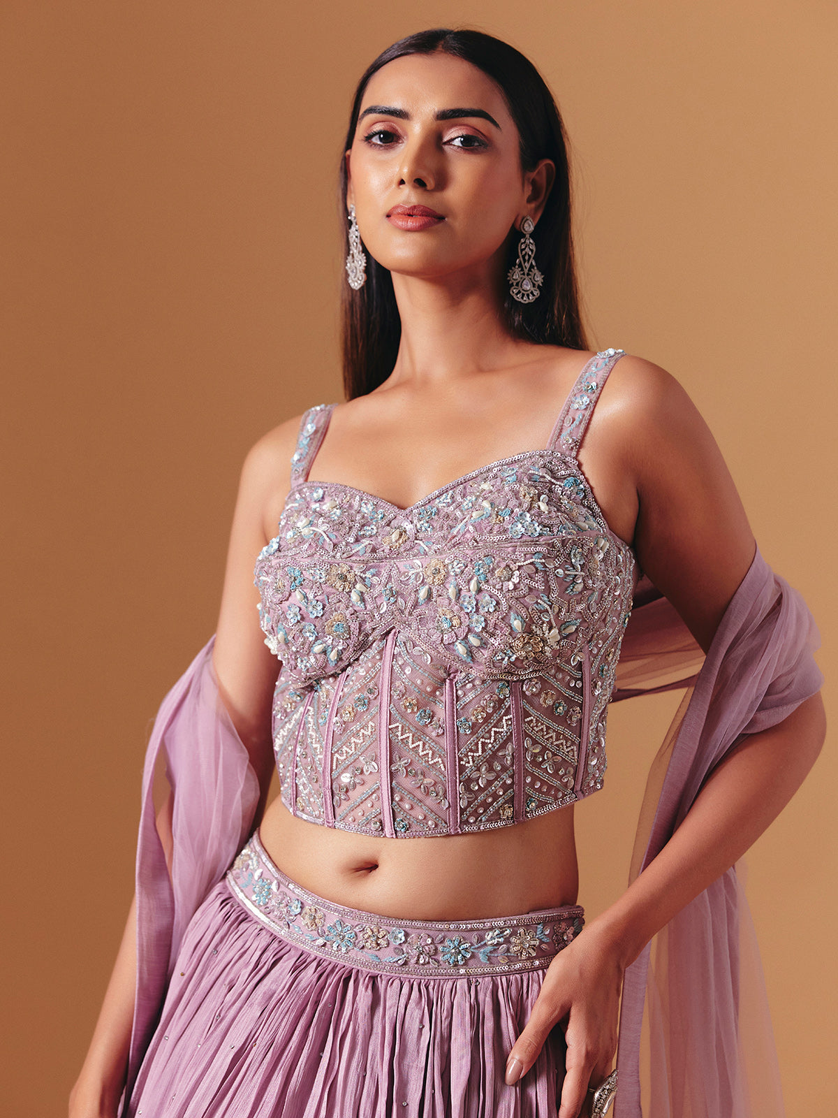 Lavender purple chiffon georgette designer lehenga choli with elegant dupatta