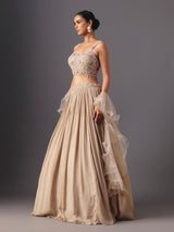 Beige chiffon georgette designer lehenga choli with ruffle dupatta elegance