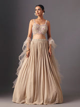 Beige chiffon georgette designer lehenga choli with ruffle dupatta elegance