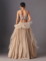 Beige chiffon georgette designer lehenga choli with ruffle dupatta elegance