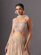 Beige chiffon georgette designer lehenga choli with ruffle dupatta elegance
