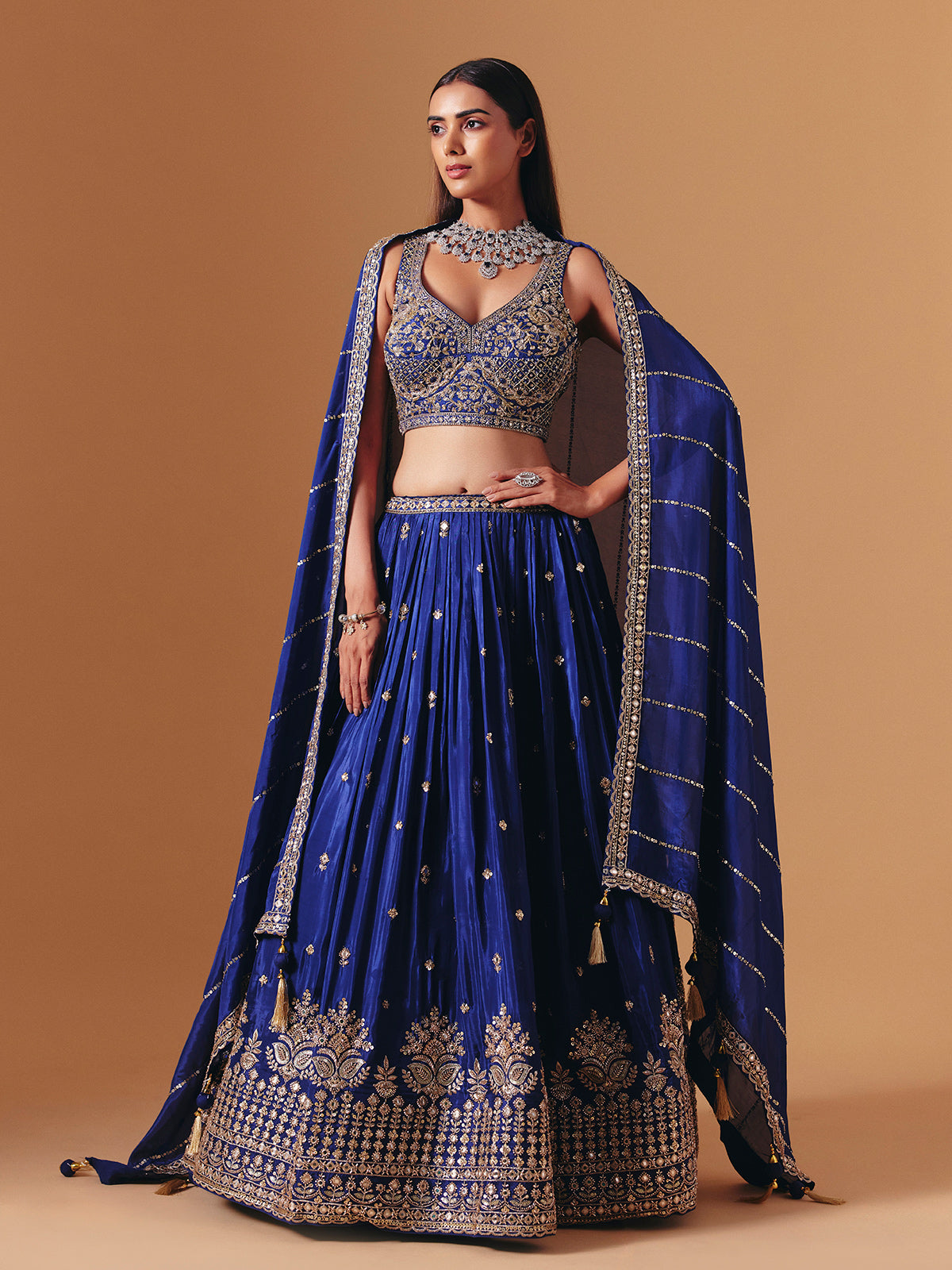 Royal blue silk designer lehenga choli with elegant dupatta glamour