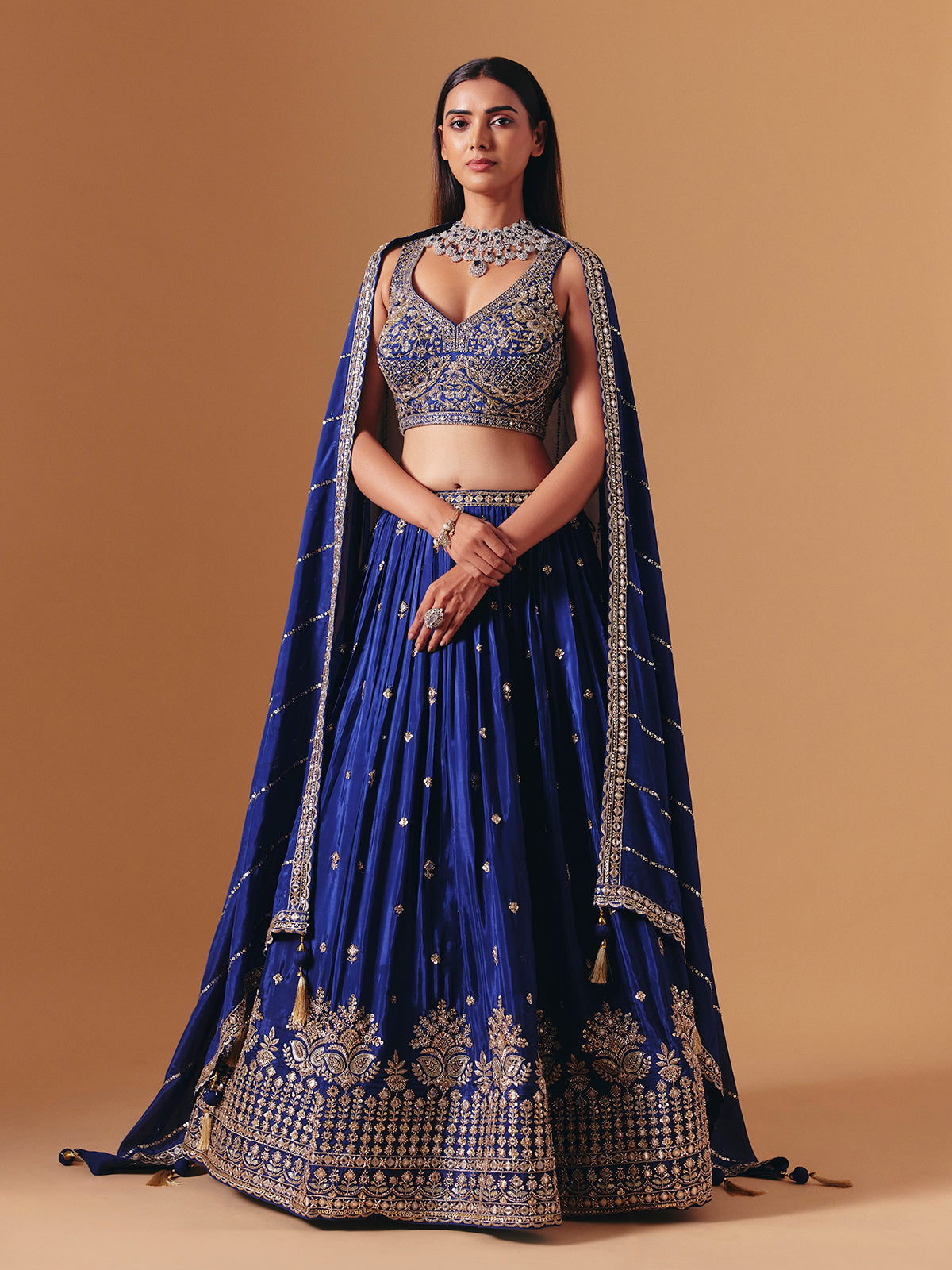 Royal blue silk designer lehenga choli with elegant dupatta glamour