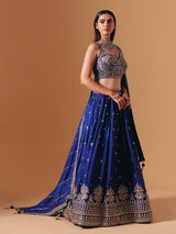 Royal blue silk designer lehenga choli with elegant dupatta glamour
