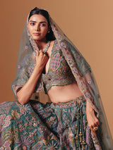 Teal green net designer lehenga choli with elegant dupatta grace