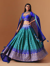 Blue and green silk designer lehenga choli with shaded